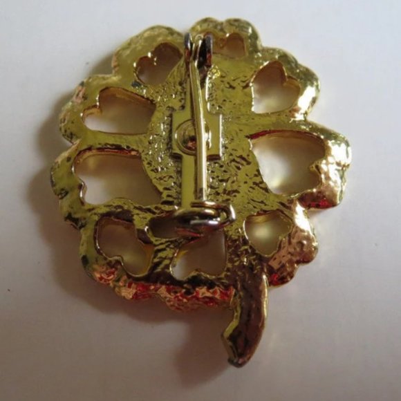 1960s Big Eyed Enameled Pink Chick & Gold Clover Flower Easter Brooch Pin - Picture 4 of 4